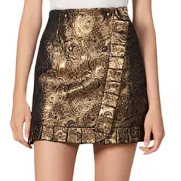 Sandro Paris Goldena Metallic Bronze Brocade Ruffled Mini Skirt - Picture 3 of 16